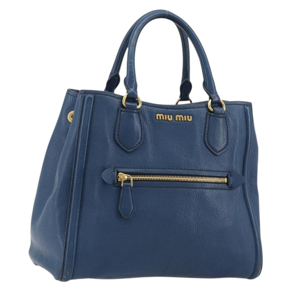 Miu Miu Hand Bag Leather Blue Gold Auth 190797