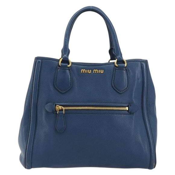 Miu Miu Hand Bag Leather Blue Gold Auth 190797