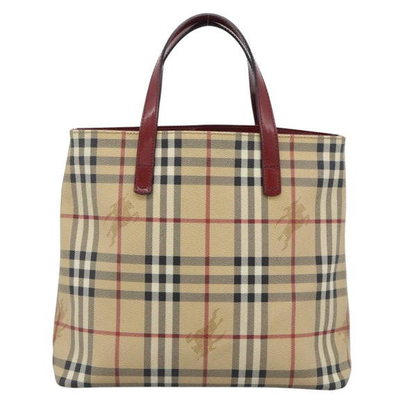BURBERRY Nova Check Hand Bag PVC Beige Silver Auth 190798A