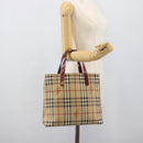 BURBERRY Nova Check Hand Bag PVC Beige Silver Auth 190798A-21