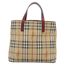 BURBERRY Nova Check Hand Bag PVC Beige Silver Auth 190798A-2