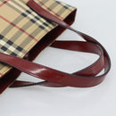 BURBERRY Nova Check Hand Bag PVC Beige Silver Auth 190798A-7