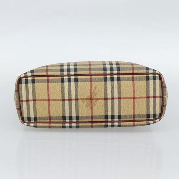 BURBERRY Nova Check Hand Bag PVC Beige Silver Auth 190798A