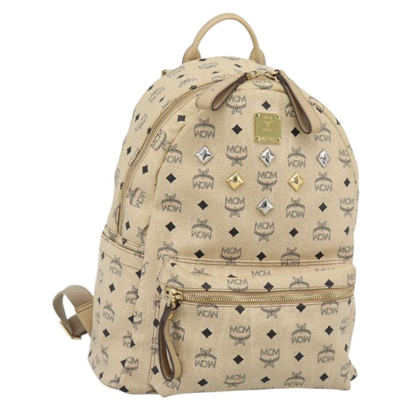 MCM Vicetos Logogram Backpack PVC Leather Beige Gold Auth 190802