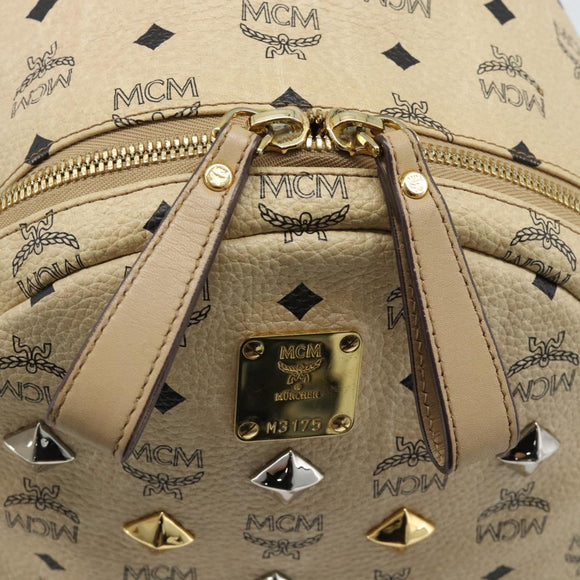 MCM Vicetos Logogram Backpack PVC Leather Beige Gold Auth 190802