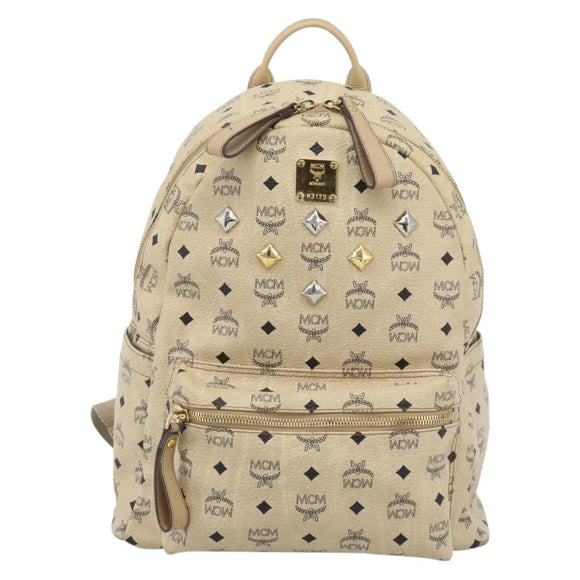 MCM Vicetos Logogram Backpack PVC Leather Beige Gold Auth 190802