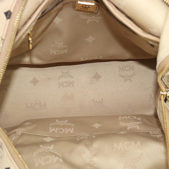 MCM Vicetos Logogram Backpack PVC Leather Beige Gold Auth 190802