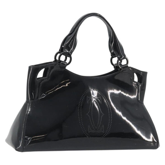 CARTIER Marcello Hand Bag Patent Leather Black Silver Auth 190805