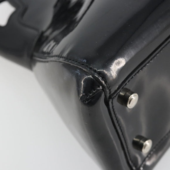 CARTIER Marcello Hand Bag Patent Leather Black Silver Auth 190805