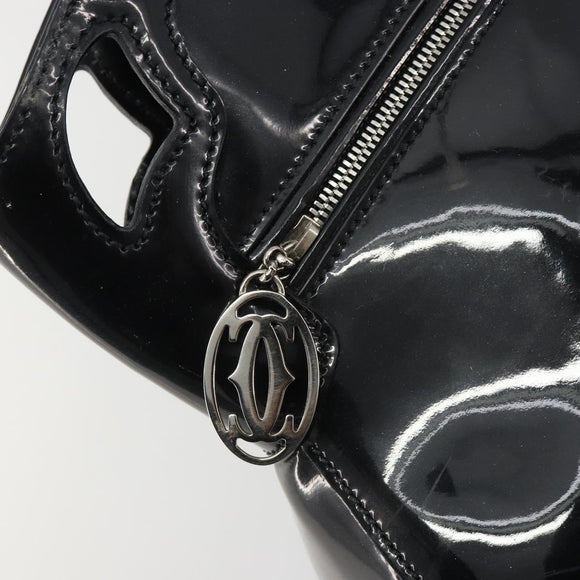 CARTIER Marcello Hand Bag Patent Leather Black Silver Auth 190805