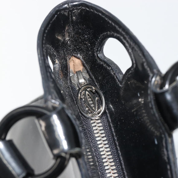 CARTIER Marcello Hand Bag Patent Leather Black Silver Auth 190805