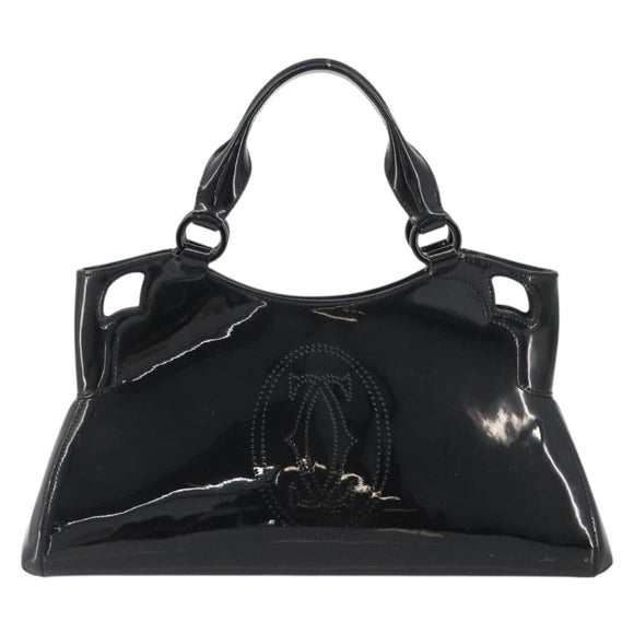 CARTIER Marcello Hand Bag Patent Leather Black Silver Auth 190805