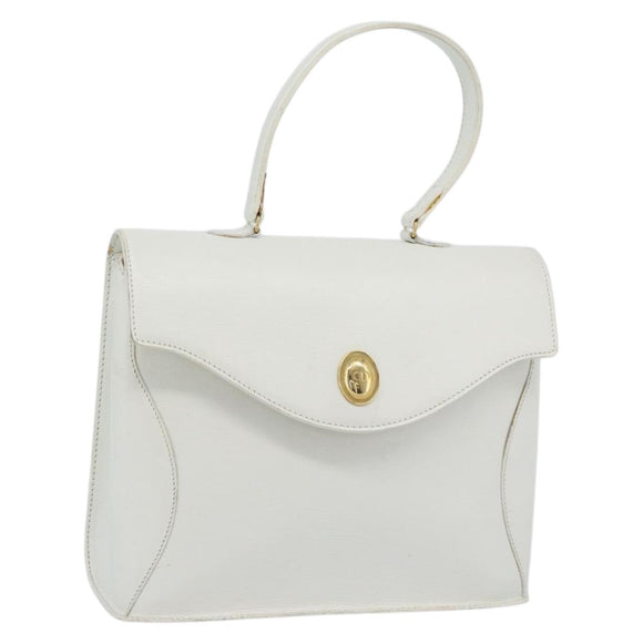 Christian Dior Hand Bag Leather White Gold Auth 190806
