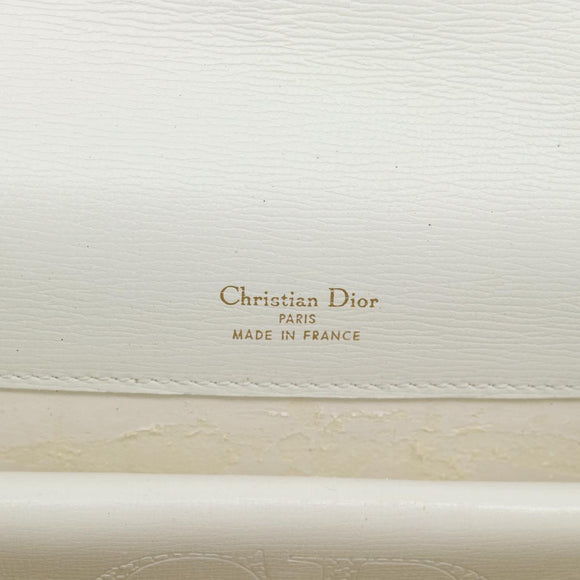 Christian Dior Hand Bag Leather White Gold Auth 190806