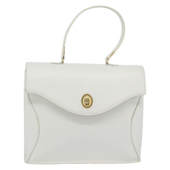 Christian Dior Hand Bag Leather White Gold Auth 190806