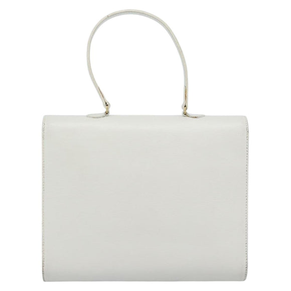 Christian Dior Hand Bag Leather White Gold Auth 190806