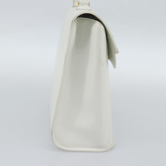 Christian Dior Hand Bag Leather White Gold Auth 190806