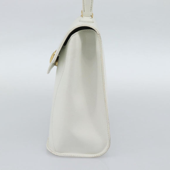 Christian Dior Hand Bag Leather White Gold Auth 190806