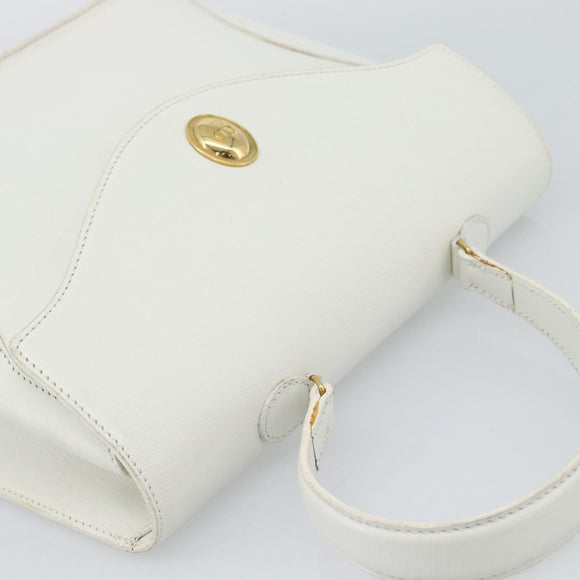 Christian Dior Hand Bag Leather White Gold Auth 190806