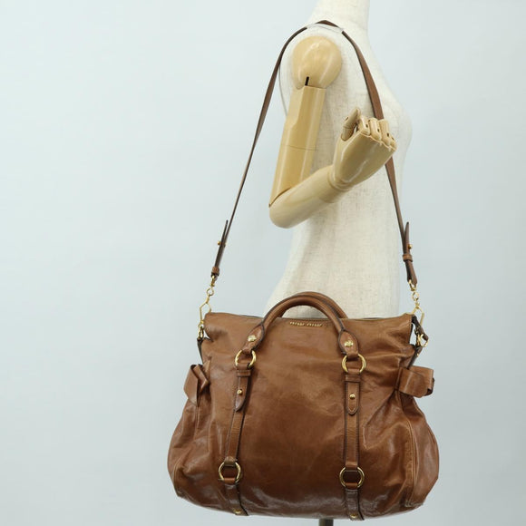 Miu Miu Hand Bag Leather 2way Brown Gold Auth 190812SAM