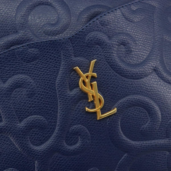 SAINT LAURENT Arabesque Pattern Shoulder Bag Leather Black Gold Auth 190813A