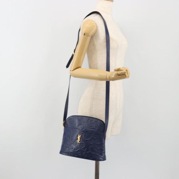 SAINT LAURENT Arabesque Pattern Shoulder Bag Leather Black Gold Auth 190813A