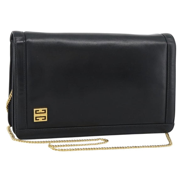 GIVENCHY Chain Shoulder Bag Leather Black Gold Auth 190822A