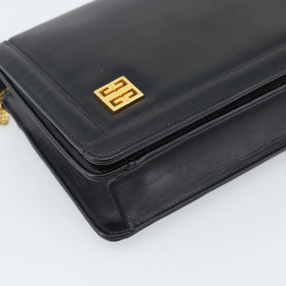 GIVENCHY Chain Shoulder Bag Leather Black Gold Auth 190822A