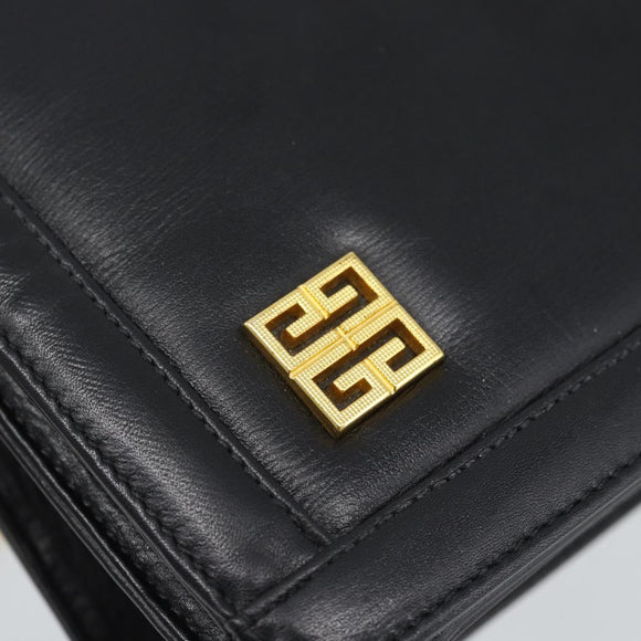 GIVENCHY Chain Shoulder Bag Leather Black Gold Auth 190822A