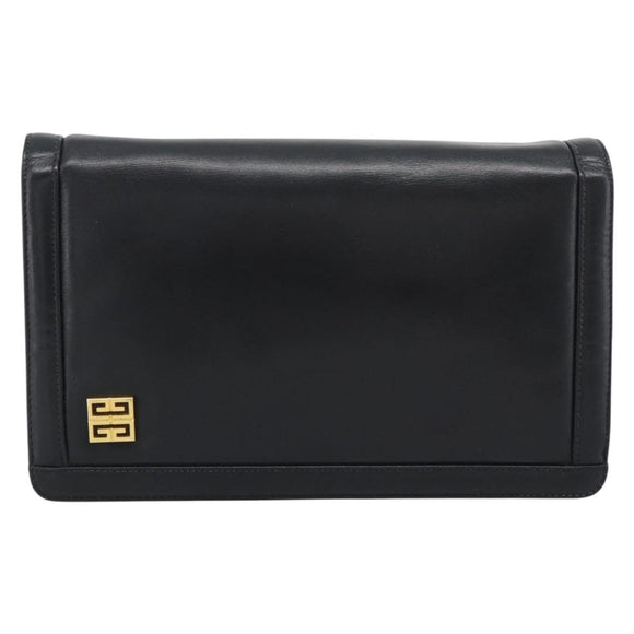 GIVENCHY Chain Shoulder Bag Leather Black Gold Auth 190822A