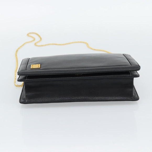 GIVENCHY Chain Shoulder Bag Leather Black Gold Auth 190822A