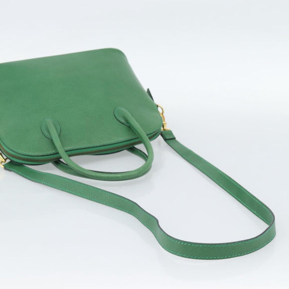 CELINE Hand Bag Leather 2way Green Gold Auth 190825A