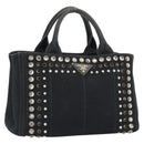 PRADA Bijoux Canapa PM Hand Bag Canvas Black Gold Auth 190827-1
