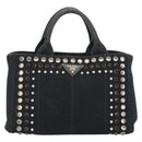 PRADA Bijoux Canapa PM Hand Bag Canvas Black Gold Auth 190827-13