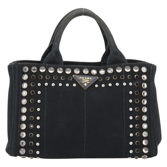 PRADA Bijoux Canapa PM Hand Bag Canvas Black Gold Auth 190827