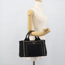 PRADA Bijoux Canapa PM Hand Bag Canvas Black Gold Auth 190827-23