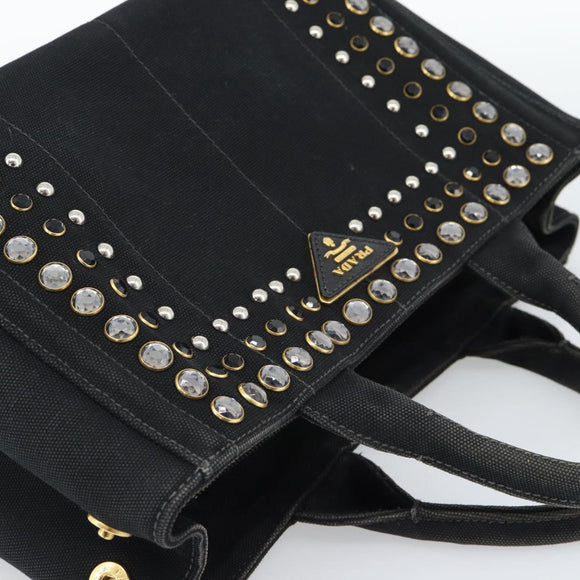 PRADA Bijoux Canapa PM Hand Bag Canvas Black Gold Auth 190827