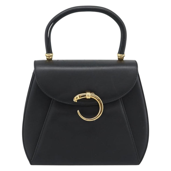 CARTIER PANTHERE Hand Bag Leather Black Gold Auth 190829