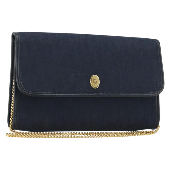 Christian Dior Trotter Canvas Shoulder Bag Navy Gold Auth 190830A