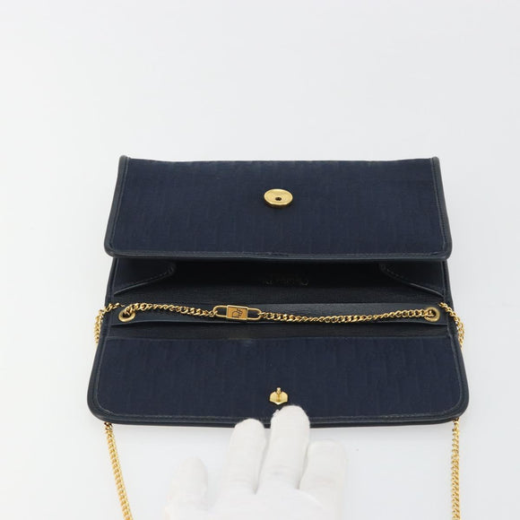Christian Dior Trotter Canvas Shoulder Bag Navy Gold Auth 190830A