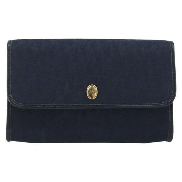 Christian Dior Trotter Canvas Shoulder Bag Navy Gold Auth 190830A