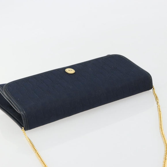 Christian Dior Trotter Canvas Shoulder Bag Navy Gold Auth 190830A