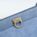 Salvatore Ferragamo Gancini Shoulder Bag Suede Blue Gold Auth 190833-17