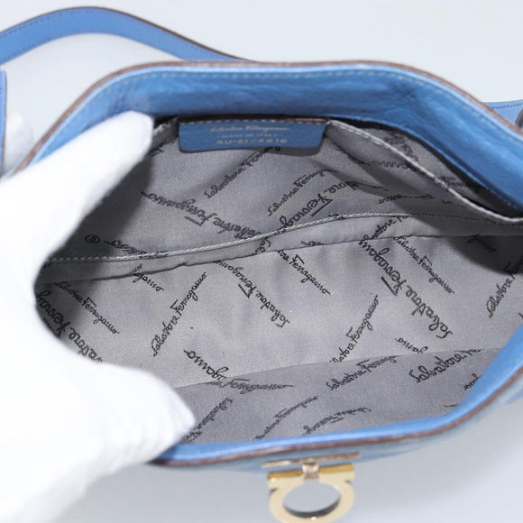 Salvatore Ferragamo Gancini Shoulder Bag Suede Blue Gold Auth 190833