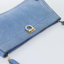 Salvatore Ferragamo Gancini Shoulder Bag Suede Blue Gold Auth 190833-6
