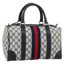 GUCCI GG Supreme Sherry Line Boston Bag Navy Gold Auth 190835-1
