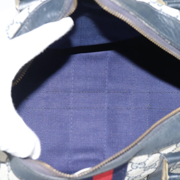 GUCCI GG Supreme Sherry Line Boston Bag Navy Gold Auth 190835