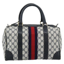 GUCCI GG Supreme Sherry Line Boston Bag Navy Gold Auth 190835-13