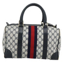 GUCCI GG Supreme Sherry Line Boston Bag Navy Gold Auth 190835-2