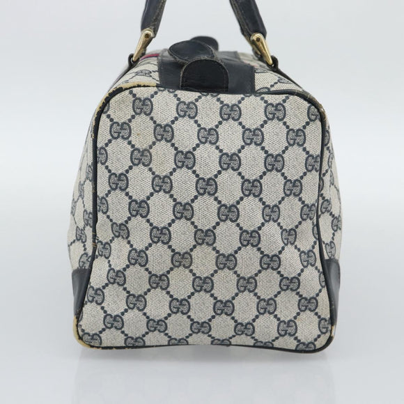 GUCCI GG Supreme Sherry Line Boston Bag Navy Gold Auth 190835